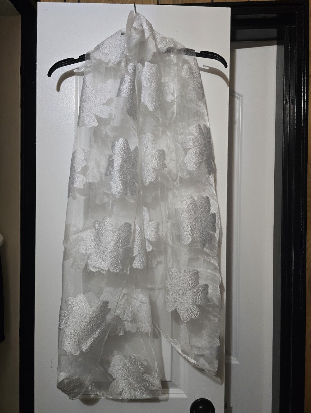Women's Delicate Sheer White Floral Embroidered Scarf